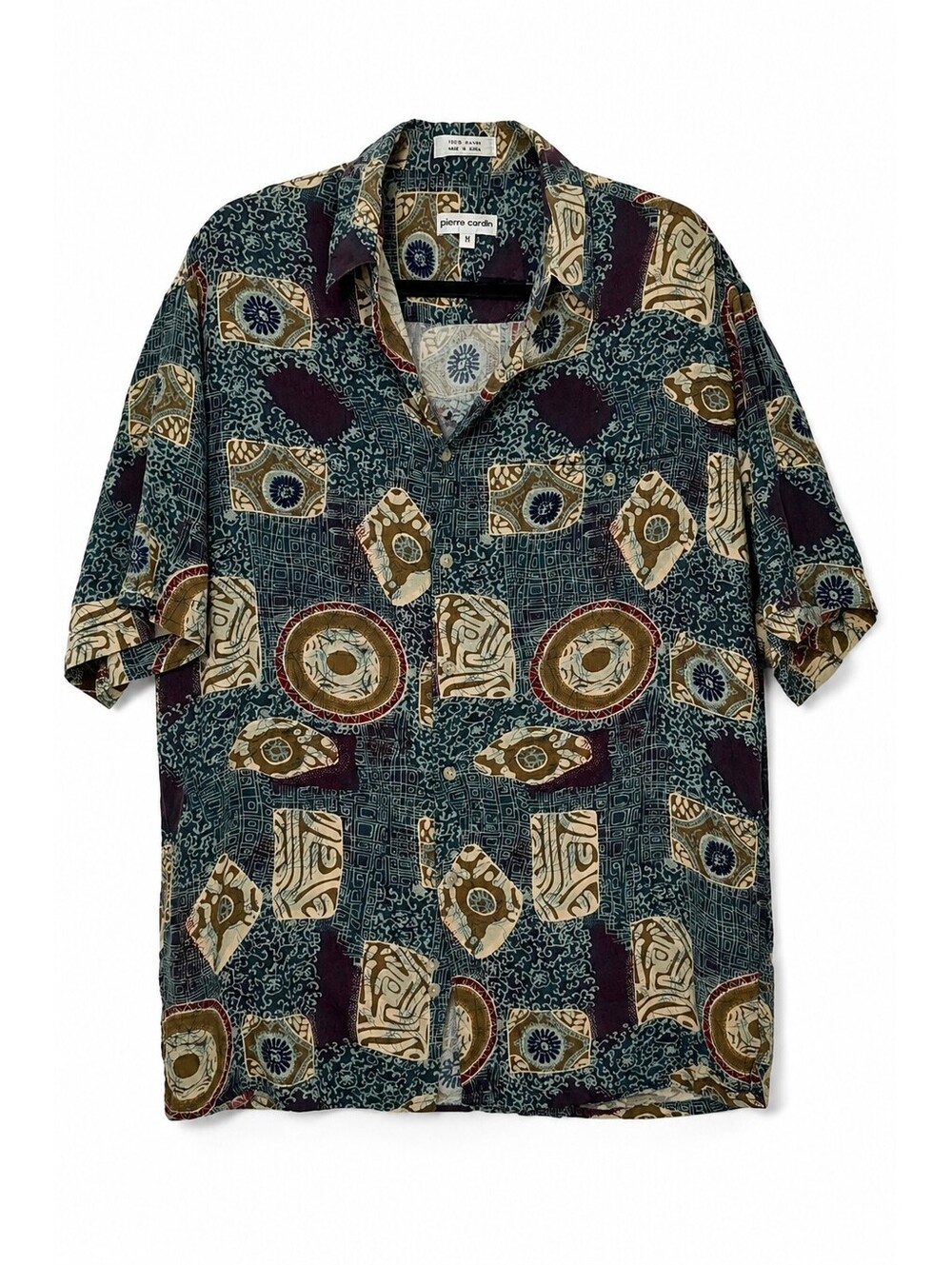 Vintage 90s Pierre Cardin Rayon Abstract Geometric Shirt Men’s M Korea